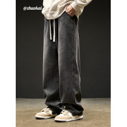 直筒牛仔褲男秋冬美式水洗寬鬆休閒長褲男生褲子冬季加絨加厚男褲