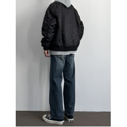 ONUN 復古水洗做舊寬鬆直筒牛仔褲cleanfit休閒顯瘦深藍休閒長褲