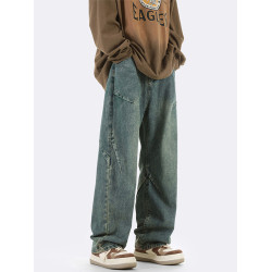 QOTRIOCK美式直筒牛仔褲男2026春季新款潮牌寬鬆水洗做舊休閒長褲