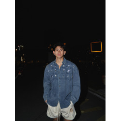 lil monster 新款水洗牛仔外套做舊美式春秋季潮牌寬鬆工裝棉夾克