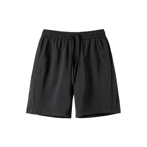 冰絲垂感休閒西裝短褲男夏季薄款寬鬆大碼皺褶條紋涼感五分中褲子