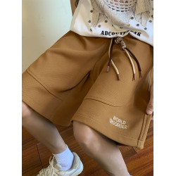 米白色短褲男款夏季薄款刺綉美式籃球運動中褲百搭休閒寬鬆五分褲