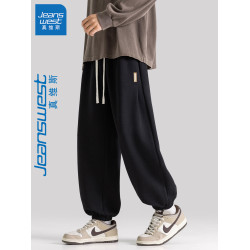 真維斯品牌運動褲男秋冬季款衛褲加絨大碼男褲子寬鬆針織束腳褲春