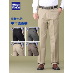 羅矇男士休閒褲冬季加絨加厚中老年直筒褲純棉爸爸褲子免燙長褲男