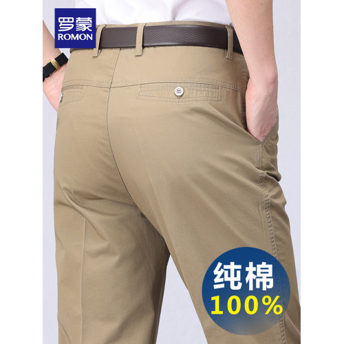 羅矇男士休閒褲春季新款中老年寬鬆直筒褲純棉爸爸褲子免燙長褲男