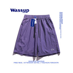 wassupdeion多巴胺夏季薄款五分褲男紫色潮牌速乾寬鬆情侶沙灘褲