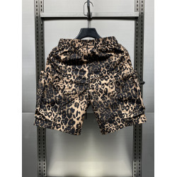 2025夏季男士速乾短褲潮流豹紋寬鬆大口袋褲子工裝美式五分沙灘褲