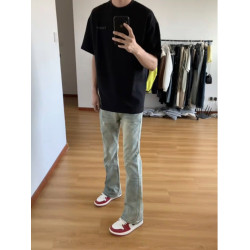 復古藍微喇牛仔褲男款夏季穿搭小個子窄版褲子高腰高檔顯瘦直筒褲