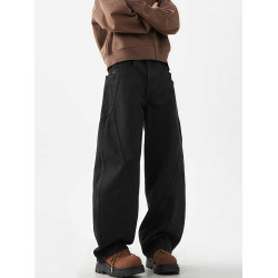 柳葉彎刀牛仔褲男冬季加絨加厚美式cleanfit香蕉寬鬆濶腿工裝褲子