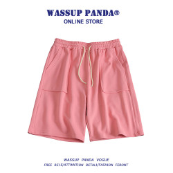 WASSUP PANDA日系休閒情侶粉色短褲男夏季潮牌寬鬆運動百搭五分褲