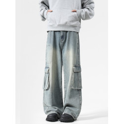 悟空有貨潮牌美式工裝高街水洗牛仔褲男寬鬆潮流濶腿百搭拖地長褲