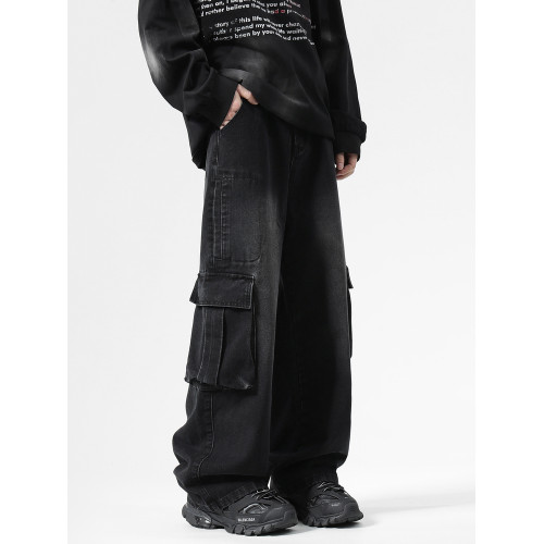 悟空有貨潮牌美式工裝高街水洗牛仔褲男寬鬆潮流濶腿百搭拖地長褲