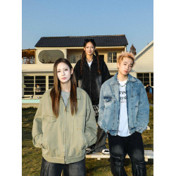 MANYSTON美式高街痞帥休閒外套男款春秋季潮牌青少年復古牛仔夾克