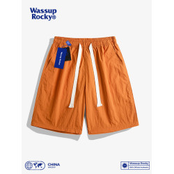 WASSUP美式簡約純色冰絲休閒短褲沙灘褲夏季潮牌速乾情侶款五分褲