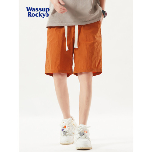 WASSUP美式簡約純色冰絲休閒短褲沙灘褲夏季潮牌速乾情侶款五分褲