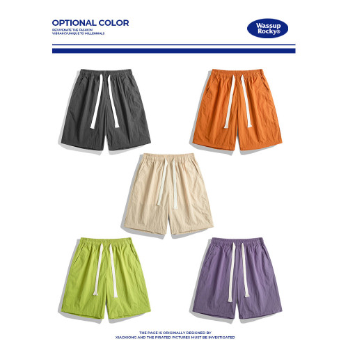 WASSUP美式簡約純色冰絲休閒短褲沙灘褲夏季潮牌速乾情侶款五分褲
