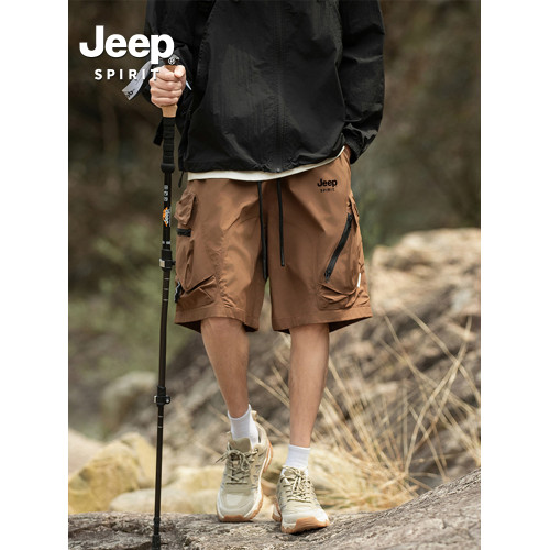 Jeep spirit吉普口袋機能工裝短褲男夏季潮牌休閒寬鬆直筒五分褲
