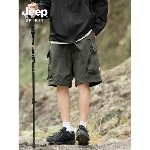 Jeep spirit吉普口袋機能工裝短褲男夏季潮牌休閒寬鬆直筒五分褲