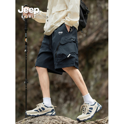 Jeep spirit吉普口袋機能工裝短褲男夏季潮牌休閒寬鬆直筒五分褲