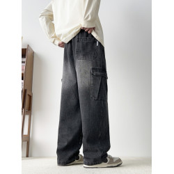 特大碼300斤胖子牛仔褲男春季加肥加大濶腿直筒褲水洗寬鬆休閒褲9