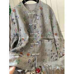 300斤大碼高級感新中式亮片外套男女春秋ins風刺綉盤釦顯瘦牛仔衣