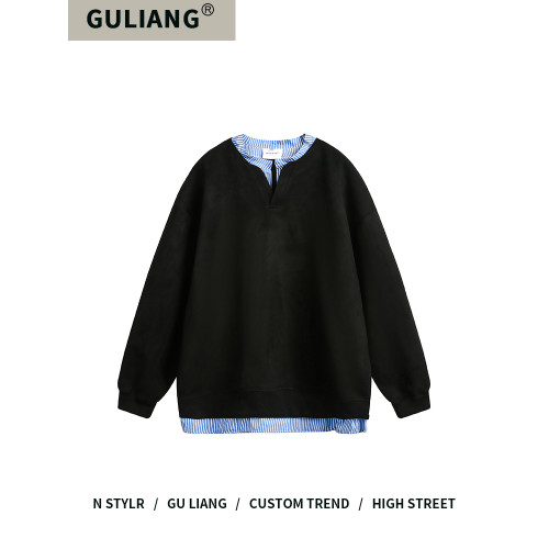 GU LIANG「設計師品牌」好物精選丨美式復古學院風寬鬆假兩件衛衣