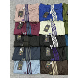 Needles蝴蝶刺綉歐美os寬版大碼褲男女情侶純色運動休閒濶腿褲ins