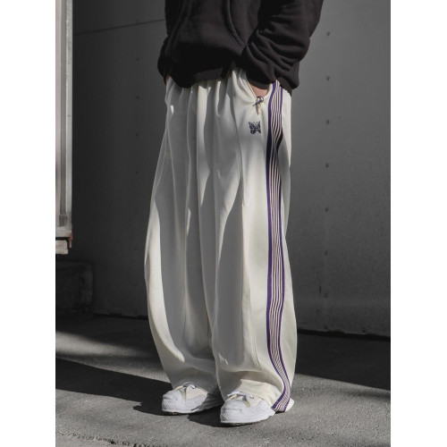 Needles蝴蝶刺綉歐美os寬版大碼褲男女情侶純色運動休閒濶腿褲ins