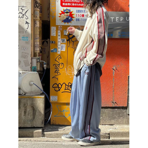 Needles蝴蝶刺綉歐美os寬版大碼褲男女情侶純色運動休閒濶腿褲ins