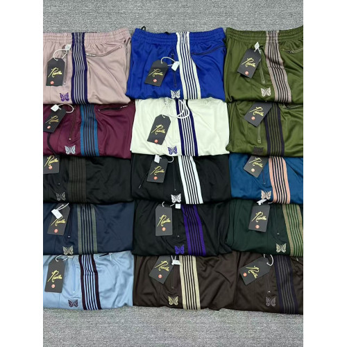 Needles蝴蝶刺綉歐美os寬版大碼褲男女情侶純色運動休閒濶腿褲ins