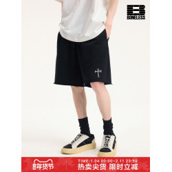 BONELESS十字塗鴉散邊短褲發泡印花抽繩夏季衛褲休閒運動五分褲男