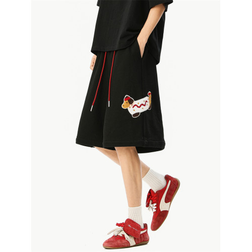 美式臘腸狗立體貼布短褲男夏季潮牌設計感撞色五分褲休閒情侶衛褲