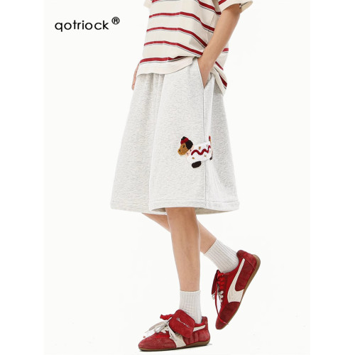 美式臘腸狗立體貼布短褲男夏季潮牌設計感撞色五分褲休閒情侶衛褲