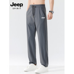 JEEP吉普休閒褲男士夏季2025新款薄冰絲彈力長褲直筒速乾涼感褲子