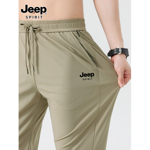 JEEP吉普休閒褲男士夏季2025新款薄冰絲彈力長褲直筒速乾涼感褲子
