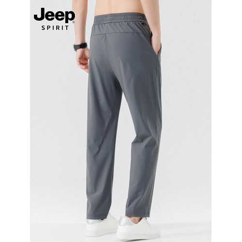 JEEP吉普休閒褲男士夏季2025新款薄冰絲彈力長褲直筒速乾涼感褲子
