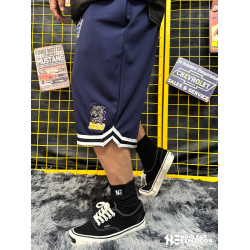 核爆炸美式籃球短褲潮流復古刺綉冰絲寬鬆大碼松緊腰六分運動褲男