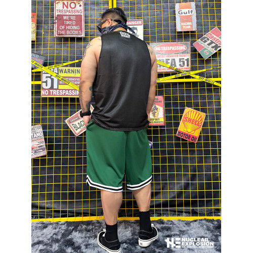 核爆炸美式籃球短褲潮流復古刺綉冰絲寬鬆大碼松緊腰六分運動褲男