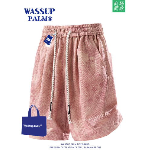 WASSUP PALM短褲男2025新款夏季紥染薄款美式潮牌寬鬆大碼五分褲