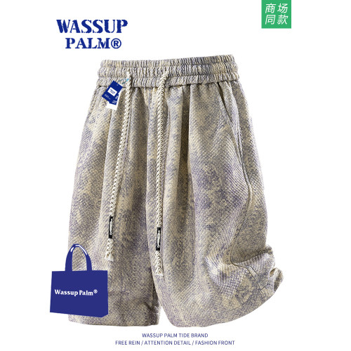 WASSUP PALM短褲男2025新款夏季紥染薄款美式潮牌寬鬆大碼五分褲