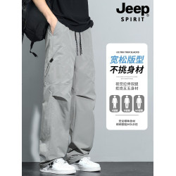 JEEP SPIRIT吉普春秋季男美式傘兵褲寬鬆直筒百搭工裝褲男款戶外