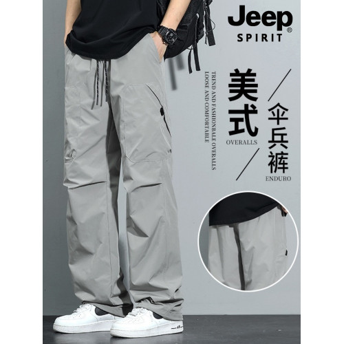 JEEP SPIRIT吉普春秋季男美式傘兵褲寬鬆直筒百搭工裝褲男款戶外