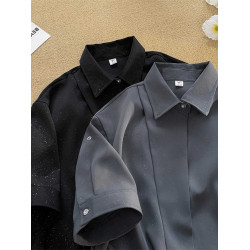 痞帥設計感短袖襯衫男夏季美式復古寬鬆純色襯衣潮流小衆半袖外套