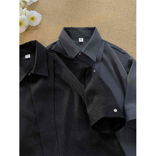 痞帥設計感短袖襯衫男夏季美式復古寬鬆純色襯衣潮流小衆半袖外套