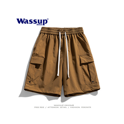 WASSUP DEION潮牌安哥拉紅工裝五分褲子男夏季寬鬆涼感情侶沙灘褲