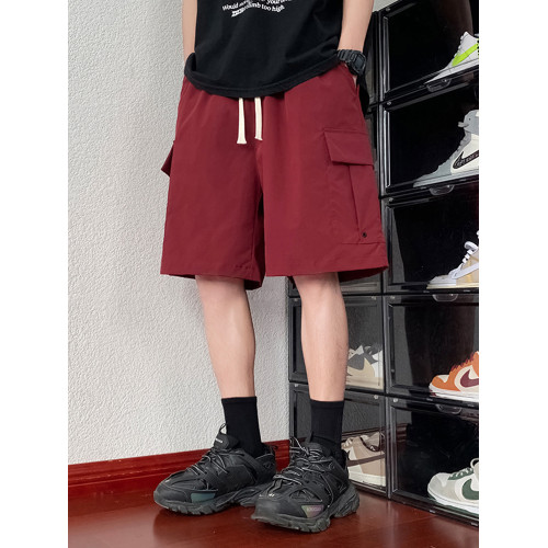 WASSUP DEION潮牌安哥拉紅工裝五分褲子男夏季寬鬆涼感情侶沙灘褲