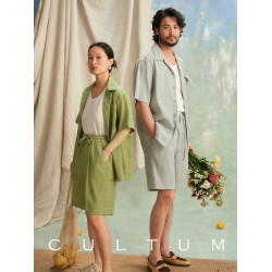 【可機洗易打理】CULTUM波浪肌理慵懶度假風抽繩單褶直筒短褲男