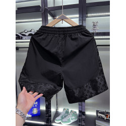 歐貨高級拼接冰絲休閒短褲男夏季2025新款潮流男士涼感沙灘五分褲