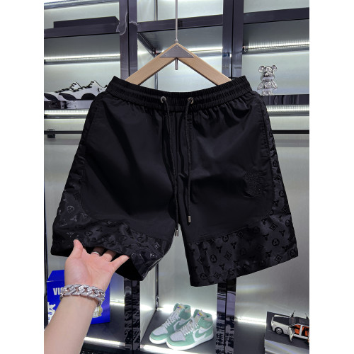 歐貨高級拼接冰絲休閒短褲男夏季2025新款潮流男士涼感沙灘五分褲