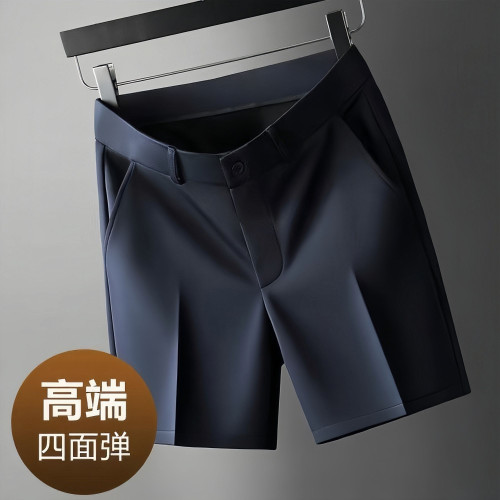 夏季高級男士冰絲休閒商務短褲潮流五分西裝褲免燙直筒薄褲子